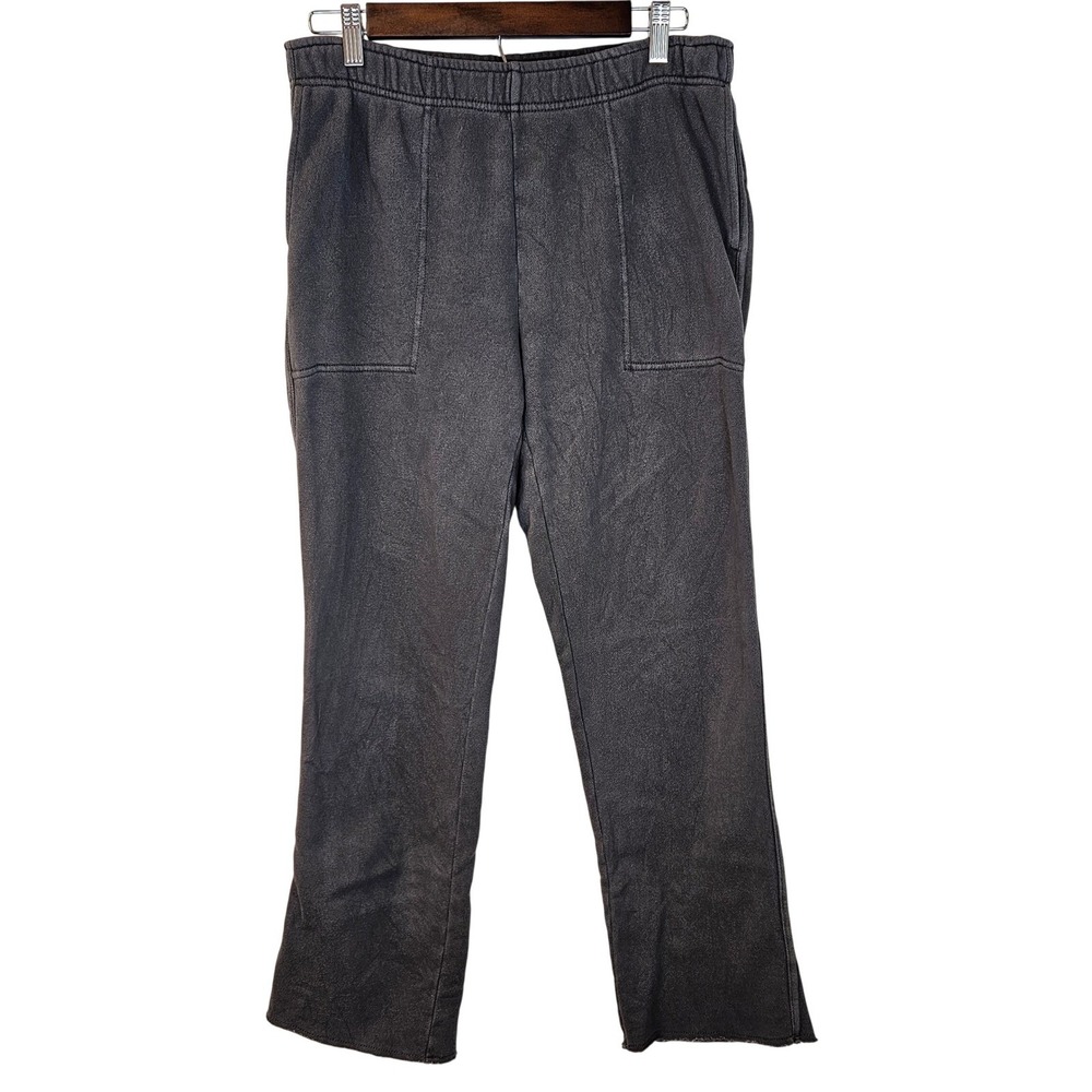 Aerie Charcoal Grey High-Waisted Wide Leg Lounge Sweatpants Raw Hem Size M/M